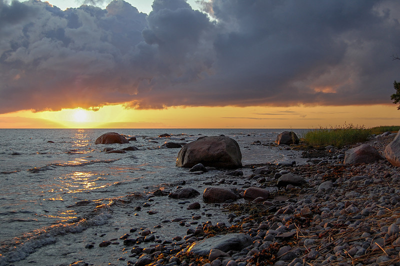 爱沙尼亚,海滩,云,自然美,海岸线,波浪,石头,岩石,夏天,户外