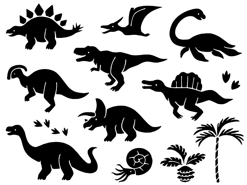 绘画插图,恐龙,图标集,背景分离,迷惑龙,简单,已灭绝生物,侏罗纪,中生代,暴龙