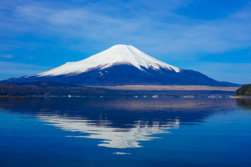 富士山,山,亚马纳卡湖,著名自然景观,雪山,世界遗产,雪,水面,著名景点,生物
