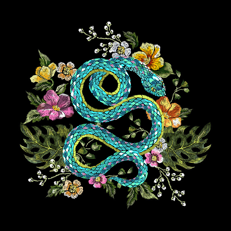 花纹,蛇,刺绣,东方人,玫瑰,华丽的,纺织品,四方连续纹样,中国,花