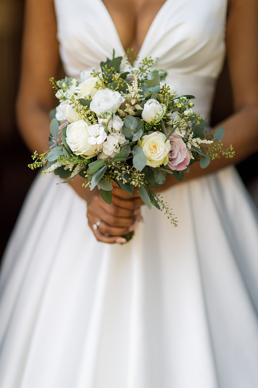新娘,拿着,花束,特写,事件,浪漫,草,柔和色,手,植物
