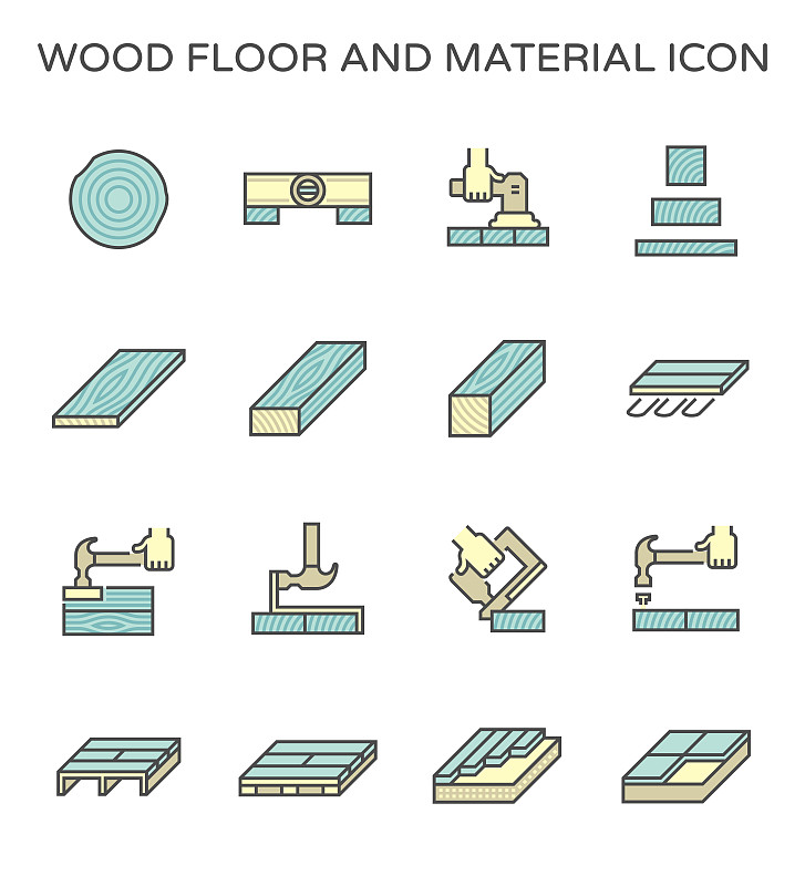 矢量,材料,式样,图标集,制造机器,硬木地板,专业人员,厚木板,木材,地板