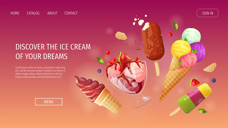 网页,冰淇淋,甜点心,商店,冰淇淋店,甜食,商品,概念,多样,华夫饼