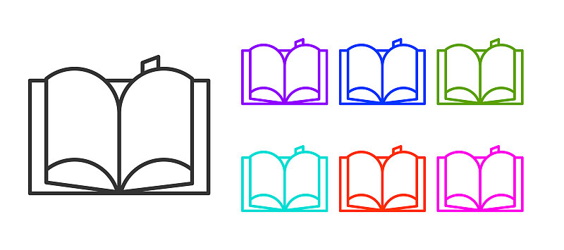 计算机图标,书,开着的,多色的,绘画插图,矢量,白色背景,线条,黑色,分离着色