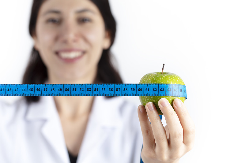 卷尺,健康食物,概念,苹果,分离着色,绿色,白色背景,活力,健康保健,运动