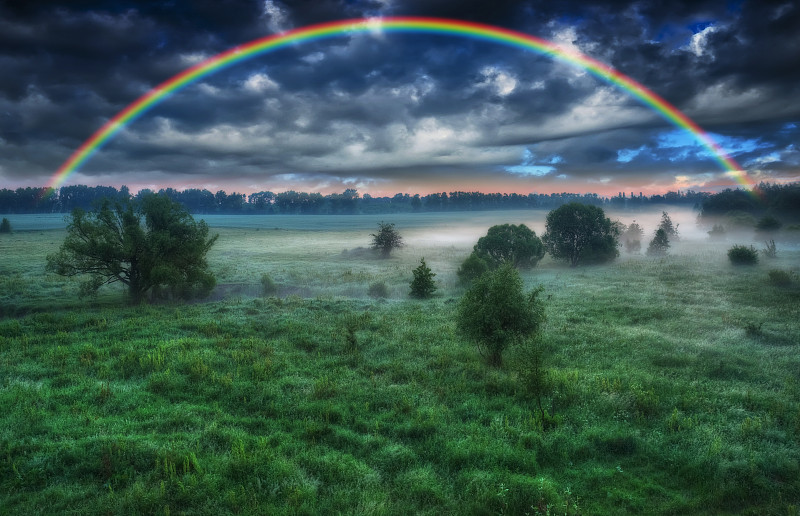 草地,彩虹,春天,在上面,气候,暗色,云,草,暴风雨,光谱色