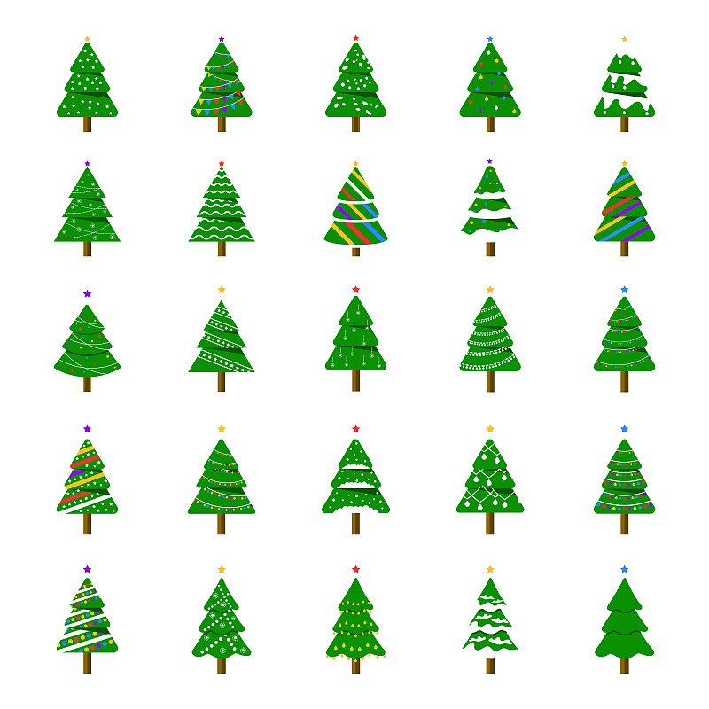 圣诞树,扁平化设计,枝繁叶茂,云杉,植物,针叶树,户外,雨林,灌木丛,绘画插图