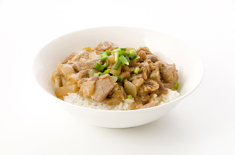 蒟蒻,米,猪肉,碗,在上面,日本食品,腰肉,膳食纤维,青葱刷,食品
