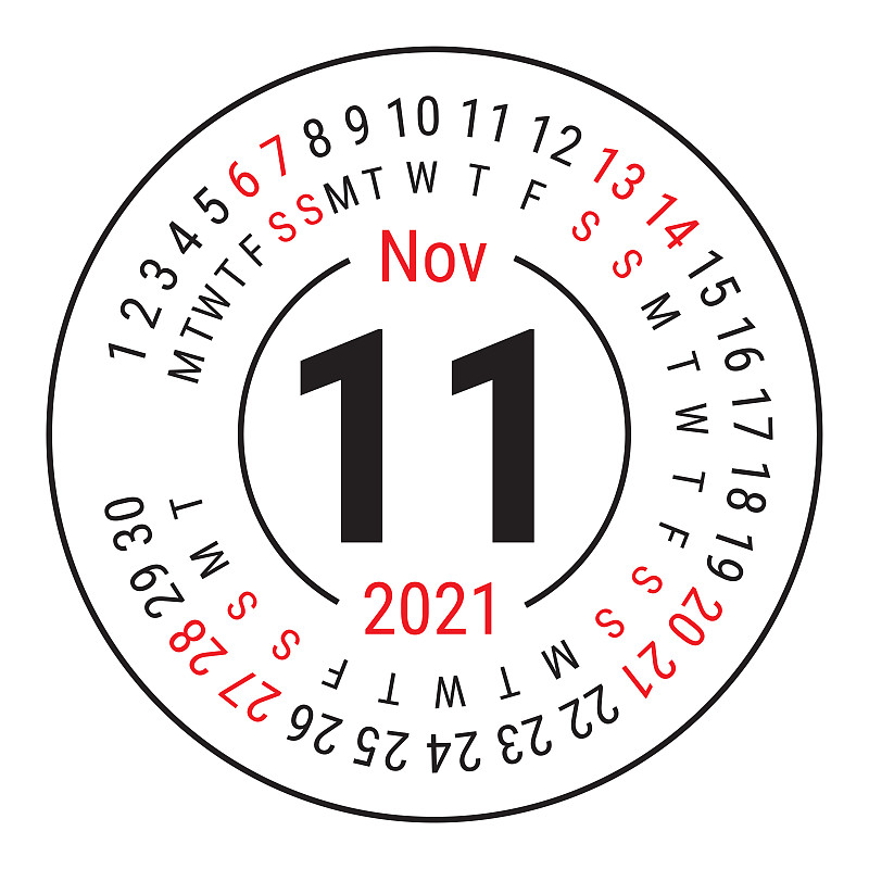 星期,数字11,星期日,2021,模板,圆形,日历,矢量,月,十一月