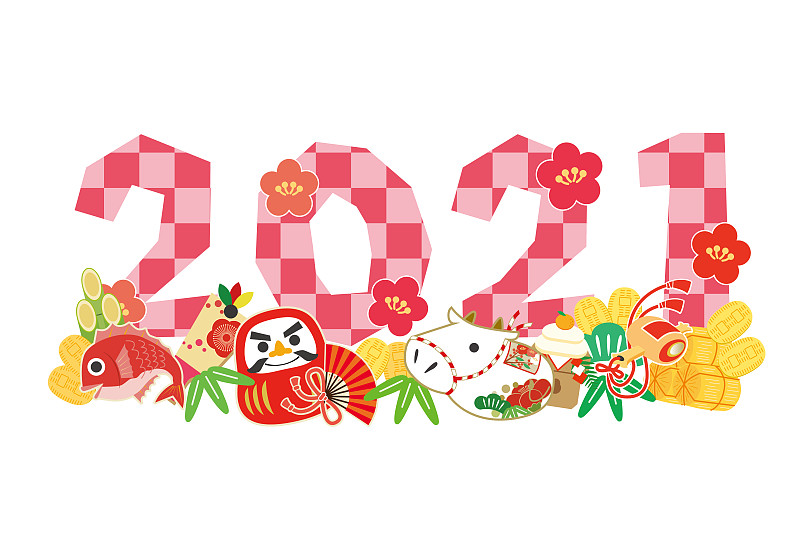 2021,新年卡,镜饼,传统,著名自然景观,贺卡,新年前夕,十二生肖,牛,动物
