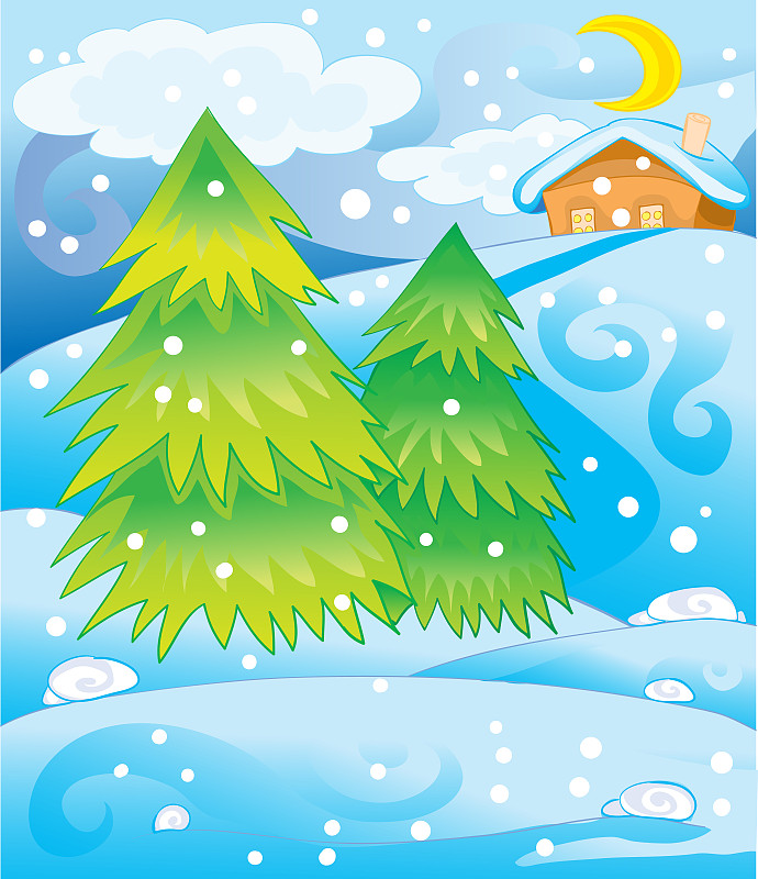 冬天,绘画插图,雪,矢量,圣诞树,地形,大量人群,卡通,房屋,环境