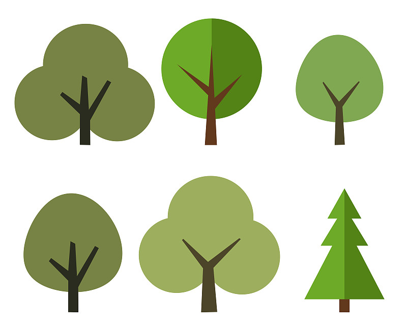 矢量,扁平化设计,风格,背景分离,简单,模板,松树,树干,植物,白色