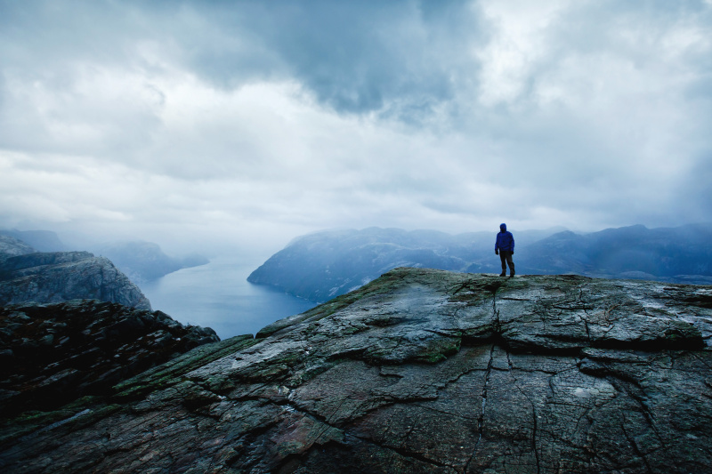 挪威,徒步旅行,峡湾,看,布道台,吕瑟峡湾,雨,风景,极限运动,地形