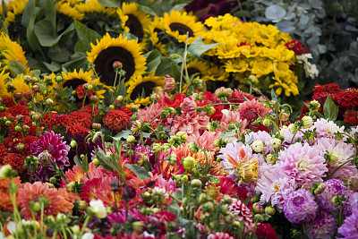 户外花街市场的鲜花
