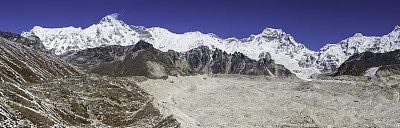 喜马拉雅山脉和冰川荒野全景尼泊尔