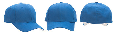 三个视图的空白蓝色棒球帽孤立的白色