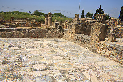 突尼斯:乌蒂卡废墟中的地板和墙壁