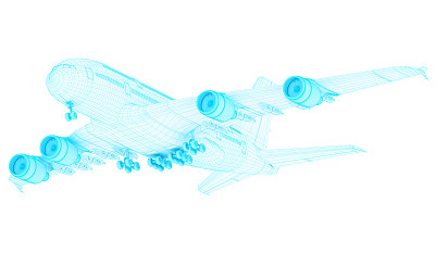 3D草图架构抽象蓝色商用飞机A380 1