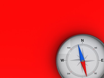红色背景上的指南针