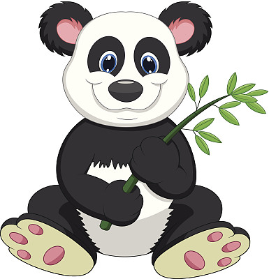 大熊猫吃竹子的卡通