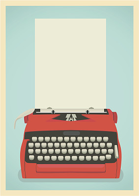 一张红色老式打字机的插图