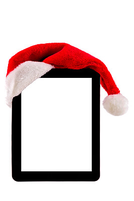 网上购物:白色背景下的圣诞数码平板电脑