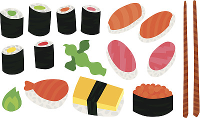 用筷子夹寿司和生鱼片