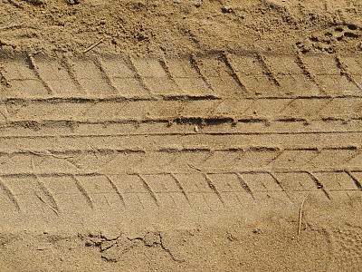 沙地上有汽车的痕迹