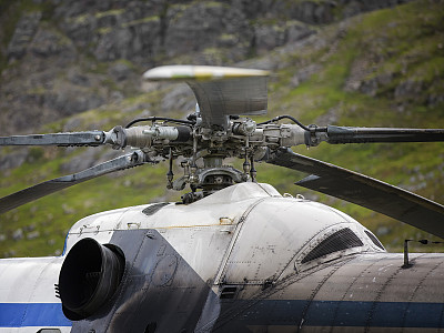 直升机细节与山的背景