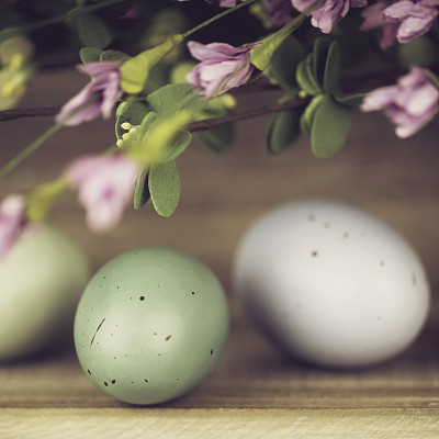 复活节彩蛋和乡村布置的花