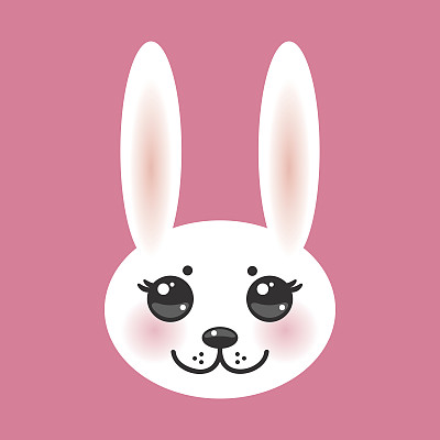 可爱的小白兔，粉红色的背景，粉红色的脸颊