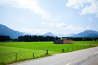 奥伯斯多夫周围的草地和阿尔卑斯全景