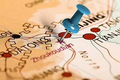 位置周口店。地图上的蓝色大头针。 位置周口店。地图上的蓝色大头针。