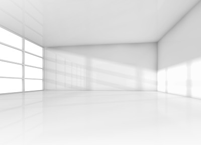 抽象的内部，白色的空房间与日光
