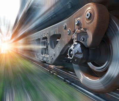 工业轨道列车车轮特写技术视角概念背景