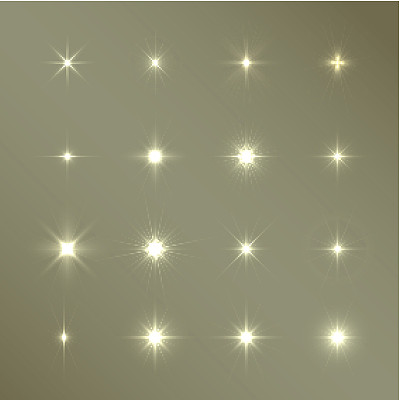 一组向量发光的光效果恒星爆发与闪光