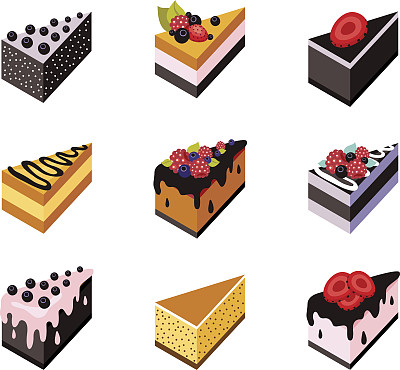 蛋糕集等距平面设计网页图标收集美味的甜点