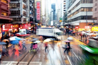 雨中的街道，香港，中国