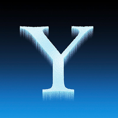 Y冰字母冻结孤立在蓝色背景
