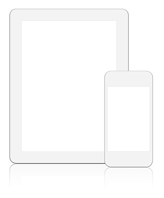 白色平板电脑和智能手机与黑屏