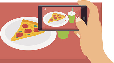 人们用智能手机拍食物照片