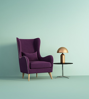 淡绿色的墙壁上，紫罗兰色的扶手椅