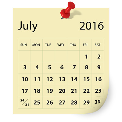 2016年7月日历