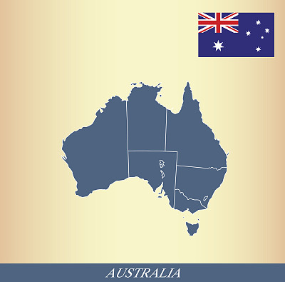 澳大利亚地图轮廓矢量和澳大利亚旗矢量轮廓