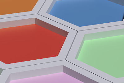 五个彩色立体六边形