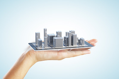 3D城市建筑在智能手机和人手