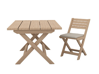 木制折叠桌椅。