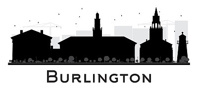 伯灵顿市的天际线是黑白的轮廓。