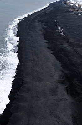 火山黑色沙滩，从dyrholey，冰岛