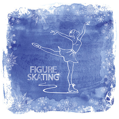 花样滑冰女孩在水彩画的背景